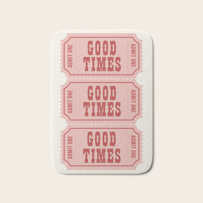 Good Times Retro Ticket, Pink Aesthetic Bath Mat Gallery Image 1