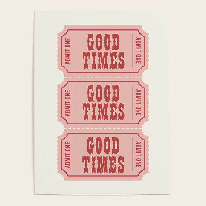 Good Times Retro Ticket, Pink Aesthetic Poster Gallery Image 4