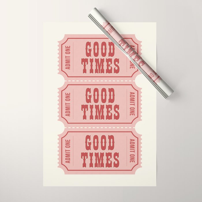 Good Times Retro Ticket, Pink Aesthetic Wrapping Paper Gallery Image 1