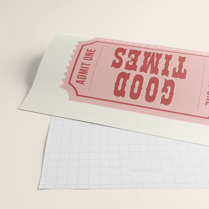 Good Times Retro Ticket, Pink Aesthetic Wrapping Paper Gallery Image 2