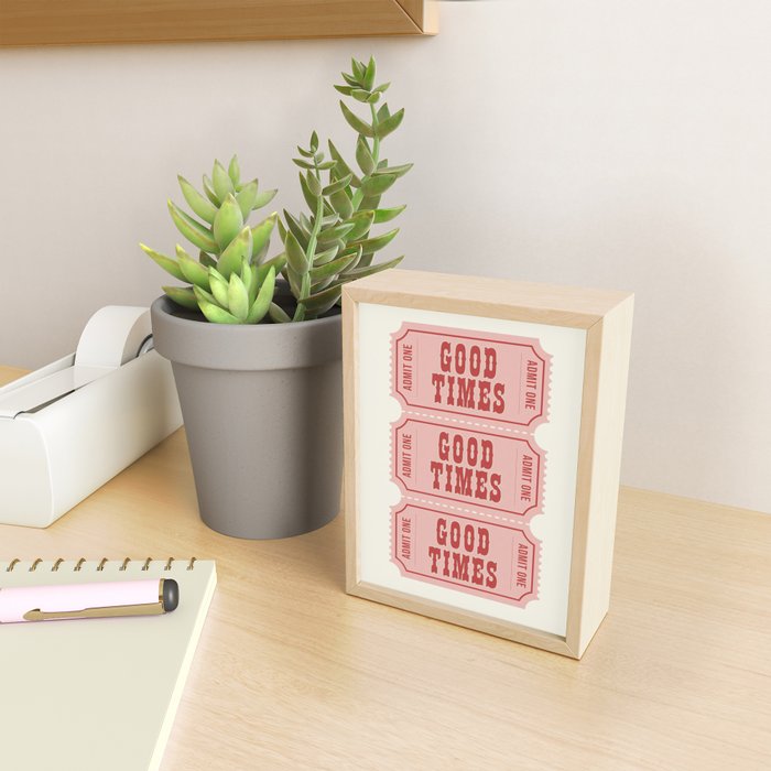 Good Times Retro Ticket, Pink Aesthetic Mini Art Print Gallery Image 2