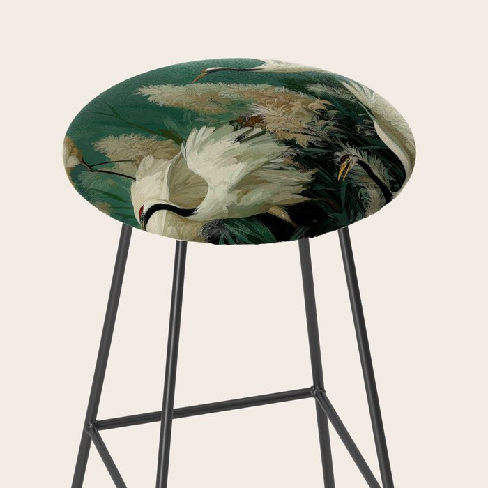 Japanese Poster Heron chinoiserie Print Bird Wall Art asian Japandi Wall Art sage green Painting Stool Gallery Image 2