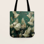 Japanese Poster Heron chinoiserie Print Bird Wall Art asian Japandi Wall Art sage green Painting Tote Bag Gallery Image 1