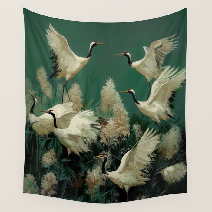Japanese Poster Heron chinoiserie Print Bird Wall Art asian Japandi Wall Art sage green Painting Wall Tapestry Gallery Image 4