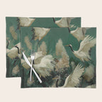 Japanese Poster Heron chinoiserie Print Bird Wall Art asian Japandi Wall Art sage green Painting Placemat Gallery Image 1