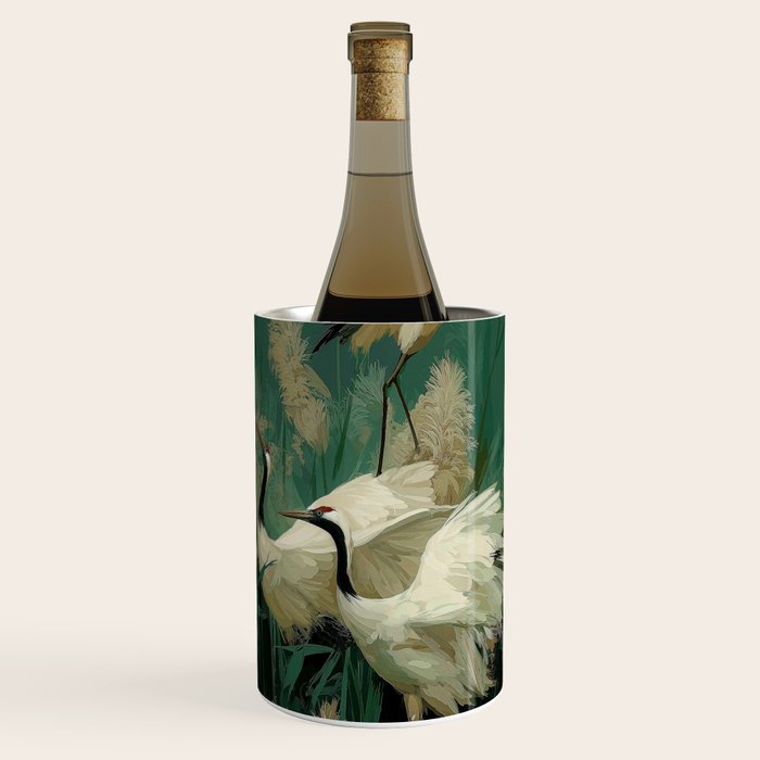 Japanese Poster Heron chinoiserie Print Bird Wall Art asian Japandi Wall Art sage green Painting Wine Chiller Gallery Image 2