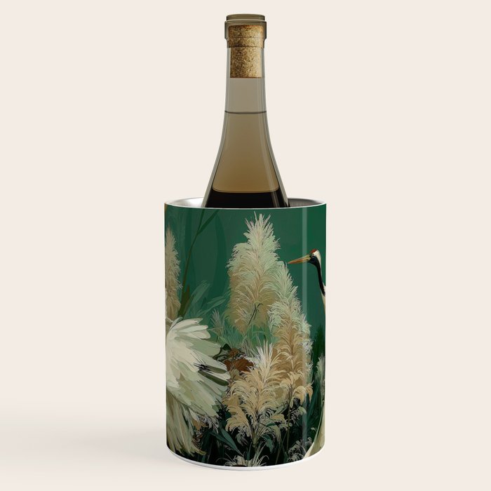 Japanese Poster Heron chinoiserie Print Bird Wall Art asian Japandi Wall Art sage green Painting Wine Chiller Gallery Image 1