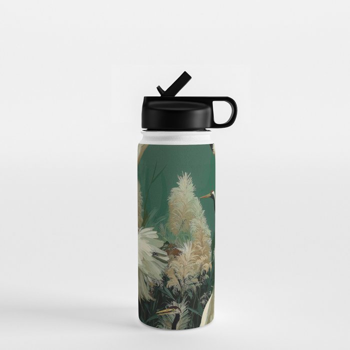 Japanese Poster Heron chinoiserie Print Bird Wall Art asian Japandi Wall Art sage green Painting Water Bottle Gallery Image 1