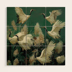 Japanese Poster Heron chinoiserie Print Bird Wall Art asian Japandi Wall Art sage green Painting Wood Wall Art Gallery Image 1