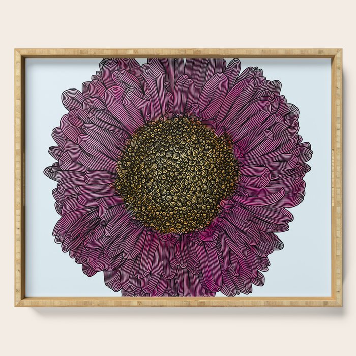 Pink Flower Drawing/ Illustration Serving Tray Gallery Image 1