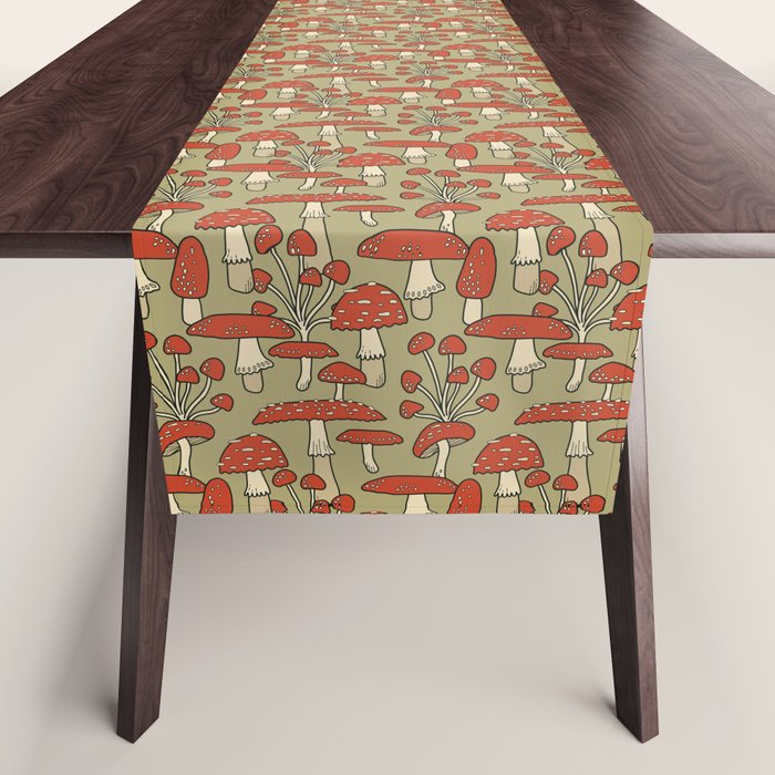 Red Cap Mushrooms on Sage Green Table Runner Gallery Image 1