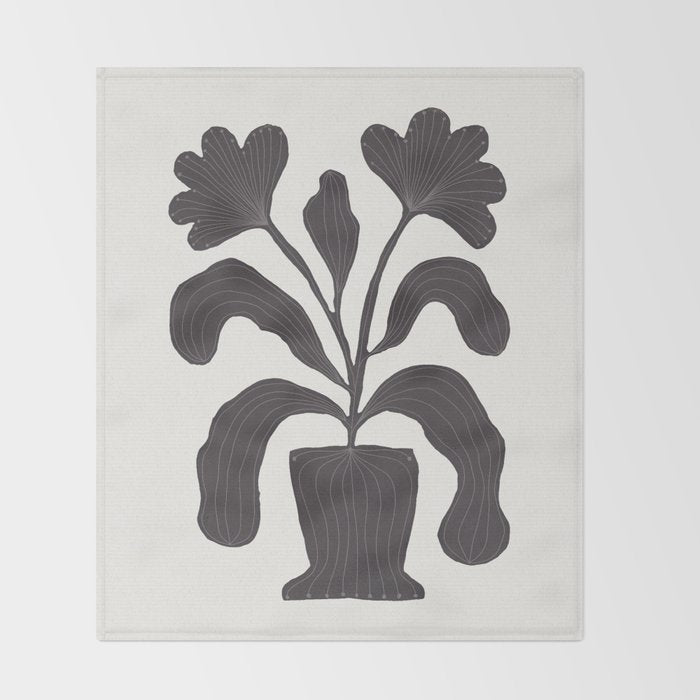 Linocut Flowers #2 Throw Blanket Gallery Image 2