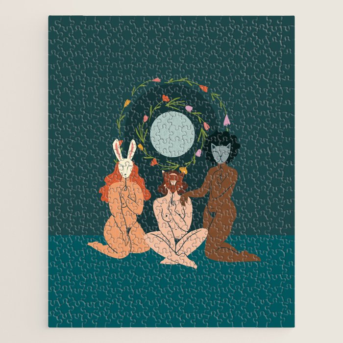 Spring Ritual // Women with animal masks Jigsaw Puzzle Gallery Image 1