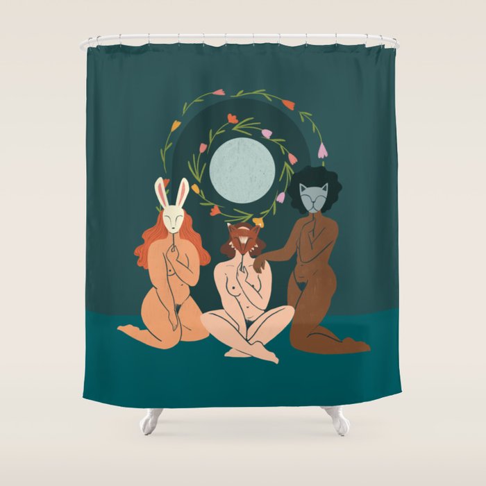 Spring Ritual // Women with animal masks Shower Curtain Gallery Image 1