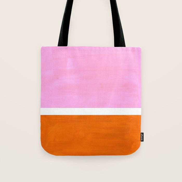 Pastel Neon Pink Yellow Ochre Mid Century Modern Abstract Minimalist Rothko Color Field Squares Tote Bag Gallery Image 1