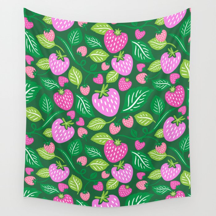 Strawberry Fields - Pink and Green Wall Tapestry Gallery Image 4