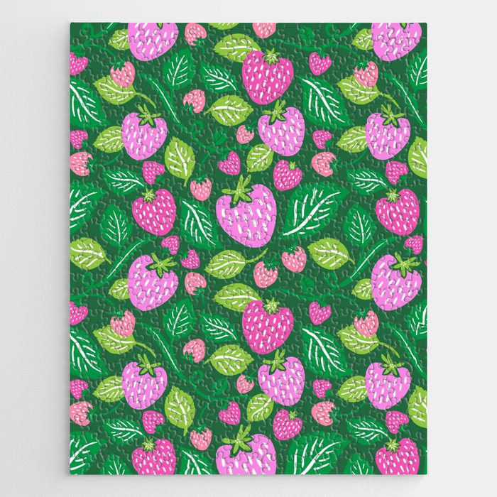 Strawberry Fields - Pink and Green Jigsaw Puzzle Gallery Image 1