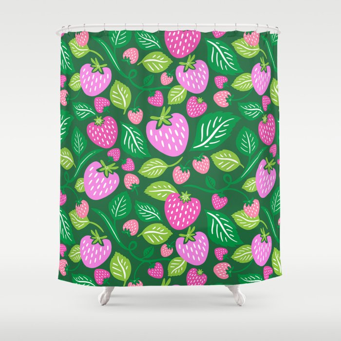 Strawberry Fields - Pink and Green Shower Curtain Gallery Image 1