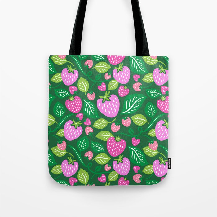 Strawberry Fields - Pink and Green Tote Bag Gallery Image 1