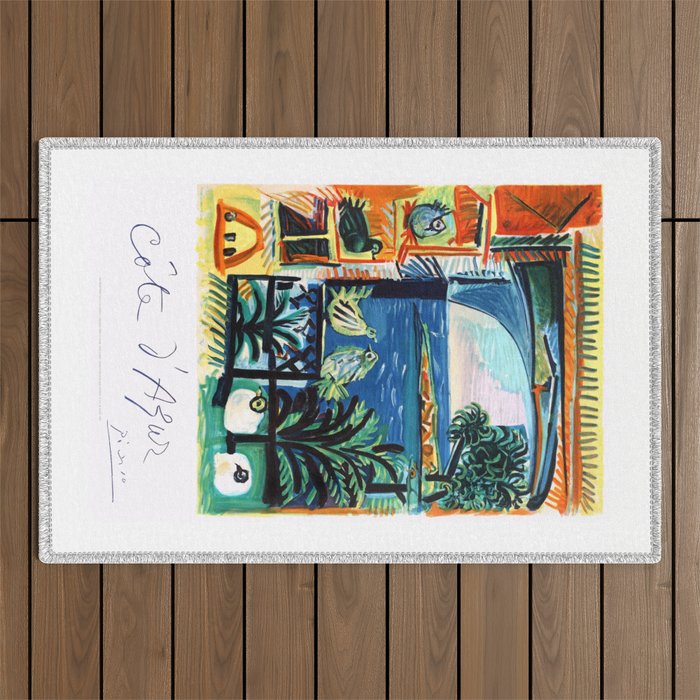 1962 Picasso COTE D'AZUR French Riviera Travel Poster Outdoor Rug Gallery Image 1
