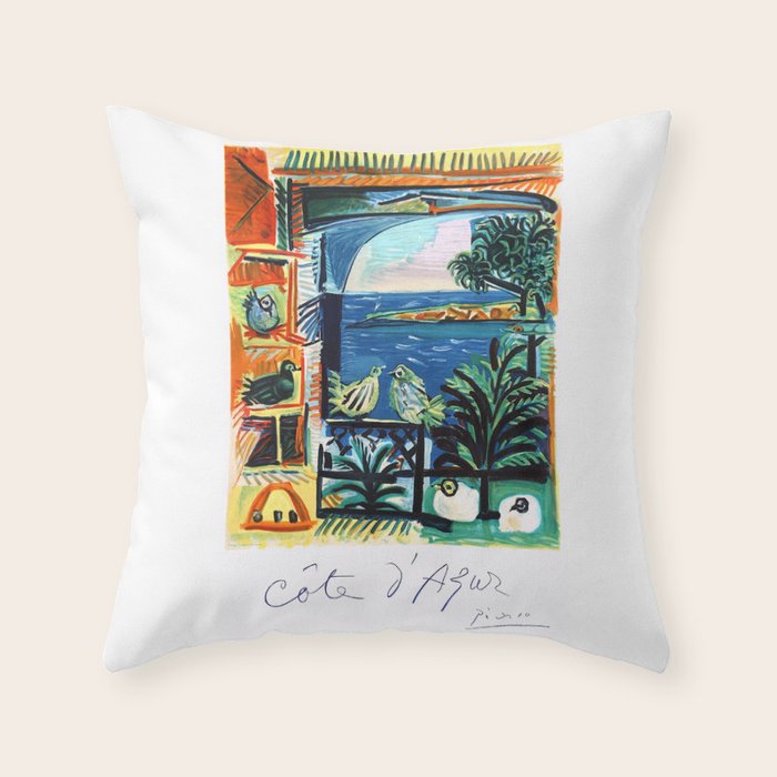 1962 Picasso COTE D'AZUR French Riviera Travel Poster Throw Pillow Gallery Image 6