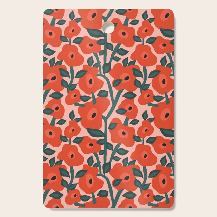 Charming vintage orange poppies flower bed Cutting Board Gallery Image 1