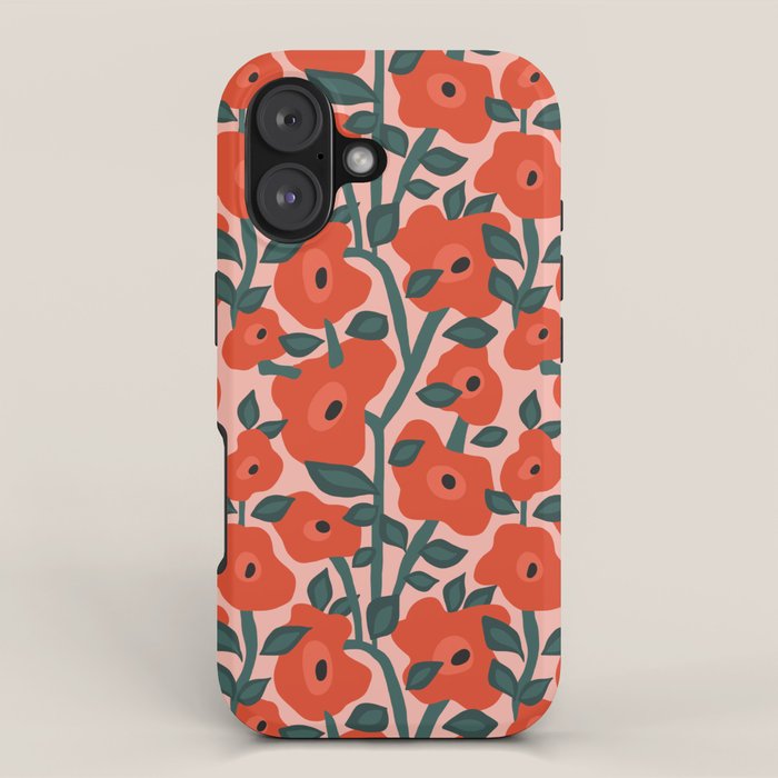 Charming vintage orange poppies flower bed iPhone Case Gallery Image 1