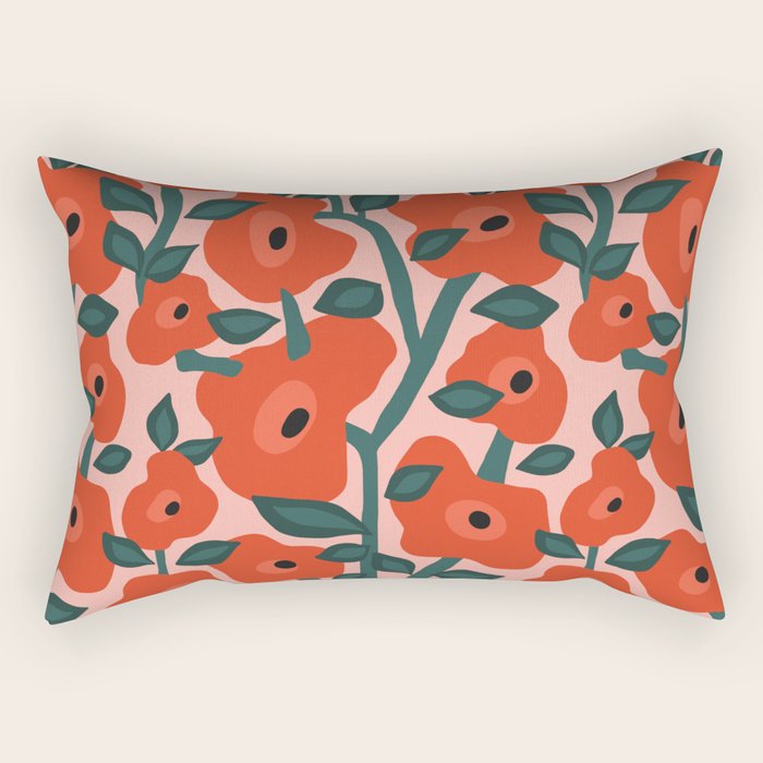 Charming vintage orange poppies flower bed Rectangular Pillow Gallery Image 1