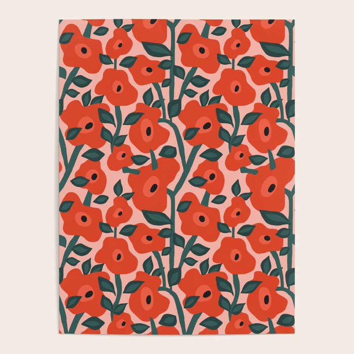 Charming vintage orange poppies flower bed Poster