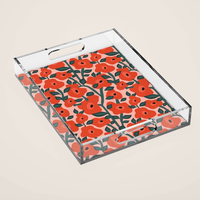 Charming vintage orange poppies flower bed Acrylic Tray Gallery Image 1
