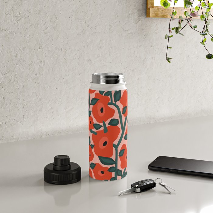 Charming vintage orange poppies flower bed Water Bottle Gallery Image 4