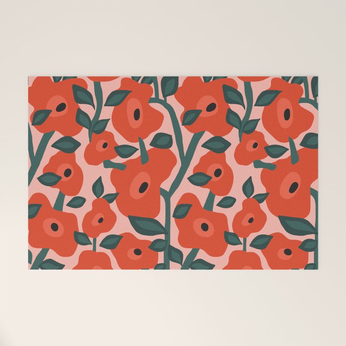 Charming Vintage Orange Poppies Flower Bed Welcome Mat