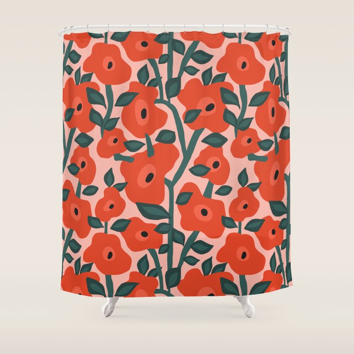 Charming vintage orange poppies flower bed Shower Curtain Gallery Image 1