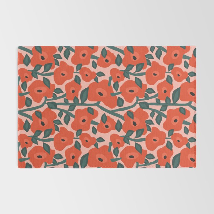 Charming vintage orange poppies flower bed Rug Gallery Image 2