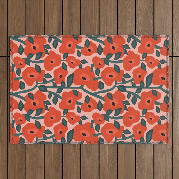 Charming vintage orange poppies flower bed Outdoor Rug Gallery Image 1