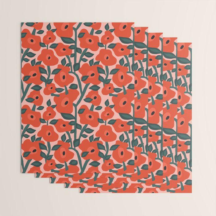 Charming vintage orange poppies flower bed Wrapping Paper Gallery Image 3