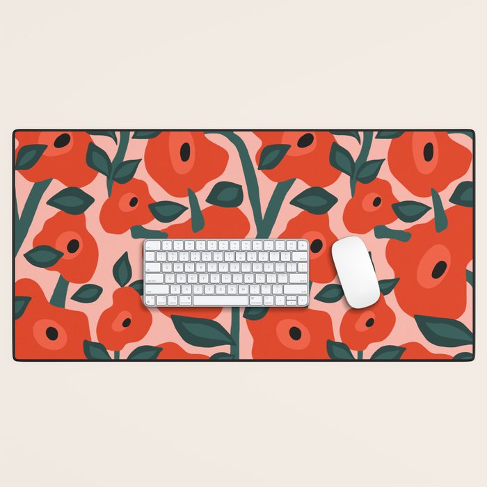 Charming vintage orange poppies flower bed Desk Mat Gallery Image 1