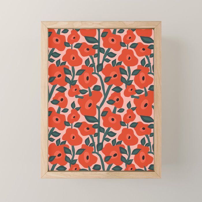 Charming vintage orange poppies flower bed Mini Art Print Gallery Image 1