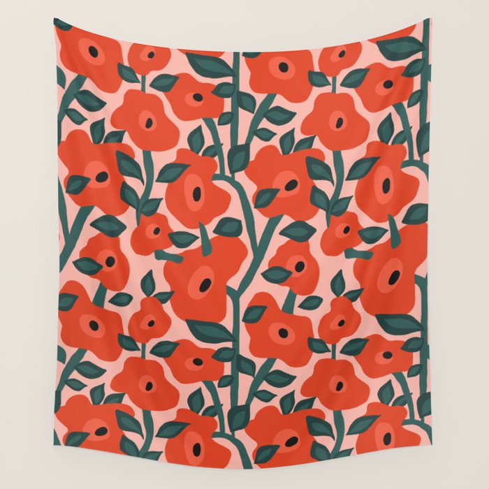 Charming vintage orange poppies flower bed Wall Tapestry Gallery Image 4