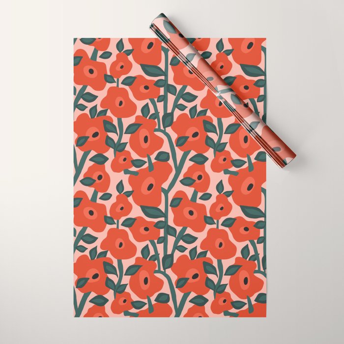 Charming vintage orange poppies flower bed Wrapping Paper Gallery Image 1