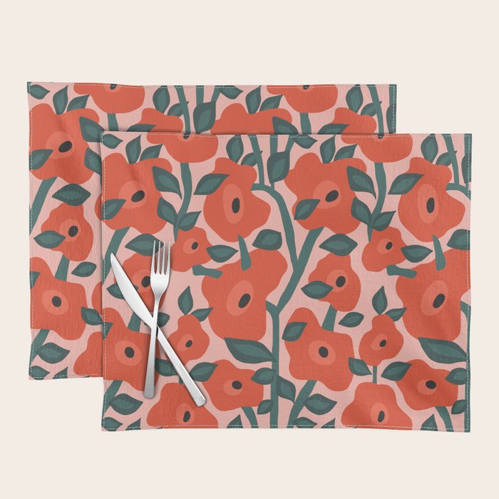 Charming vintage orange poppies flower bed Placemat Gallery Image 1