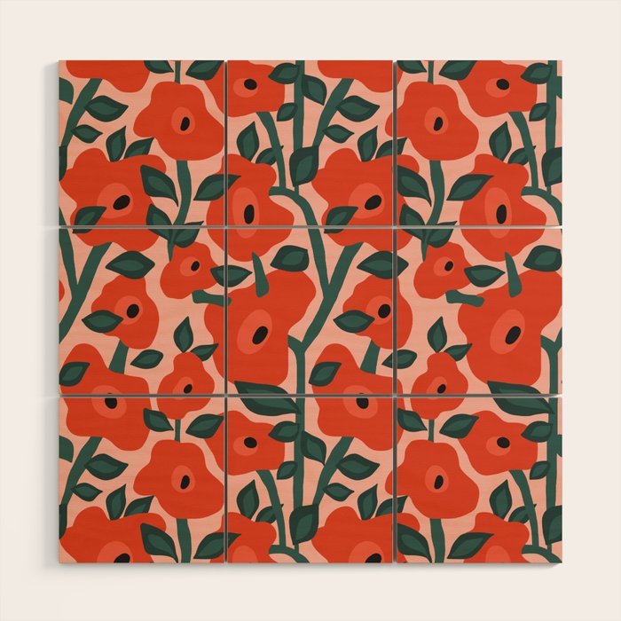 Charming vintage orange poppies flower bed Wood Wall Art Gallery Image 1