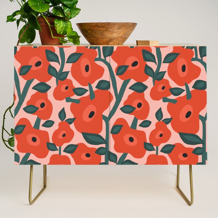 Charming vintage orange poppies flower bed Credenza Gallery Image 1