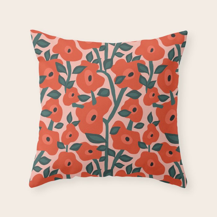 Charming vintage orange poppies flower bed Throw Pillow Gallery Image 1