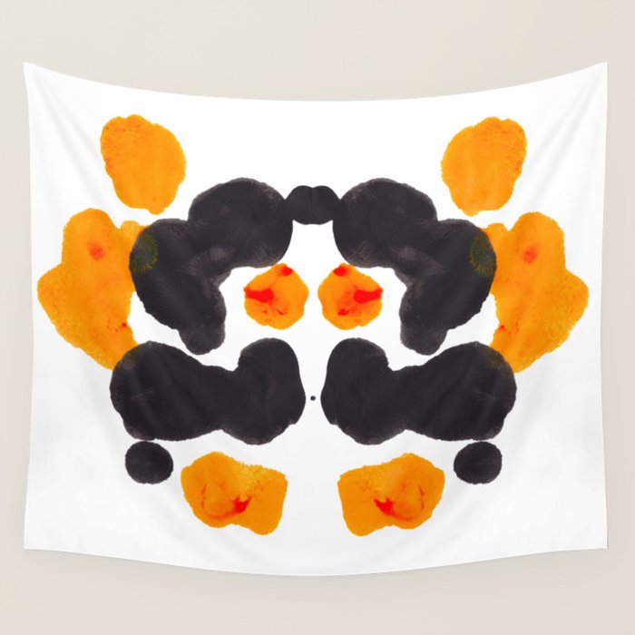 Orange & Black Inkblot Rorschach Diagram Wall Tapestry Gallery Image 1