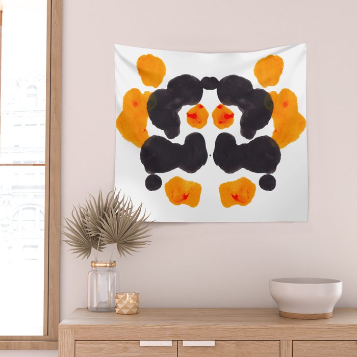 Orange & Black Inkblot Rorschach Diagram Wall Tapestry Gallery Image 2