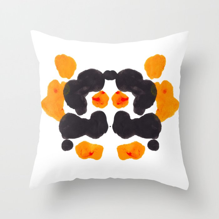 Orange & Black Inkblot Rorschach Diagram Throw Pillow Gallery Image 1