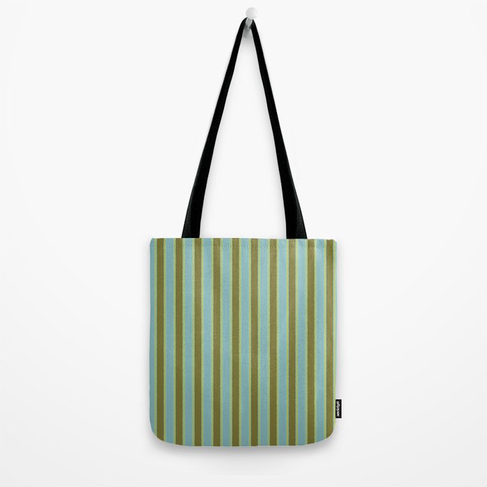 Rough Stripes Vertical Pattern in Olive Green Arctic Blue and Chartreuse Tote Bag Gallery Image 2
