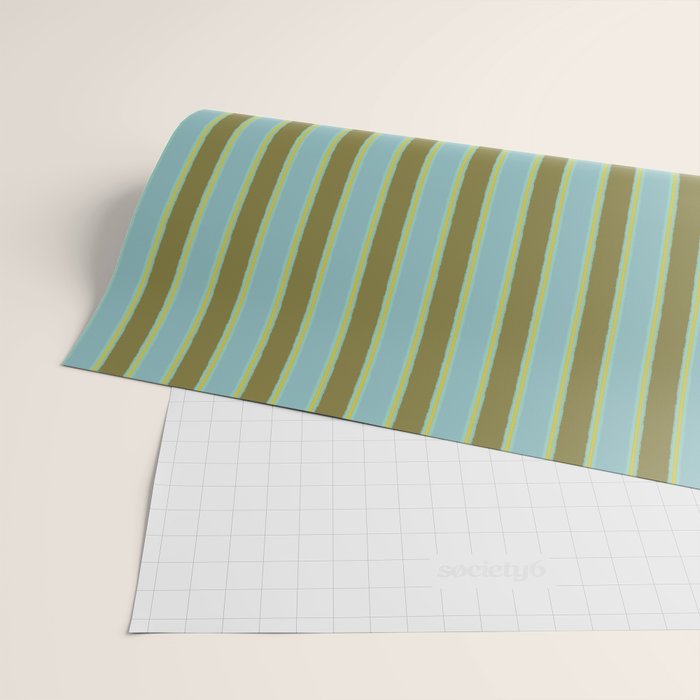 Rough Stripes Vertical Pattern in Olive Green Arctic Blue and Chartreuse Wrapping Paper Gallery Image 2