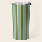 Rough Stripes Vertical Pattern in Olive Green Arctic Blue and Chartreuse Travel Mug Gallery Image 2